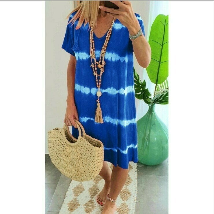 Robe t-shirt femme tie-dye à col V manches courtes