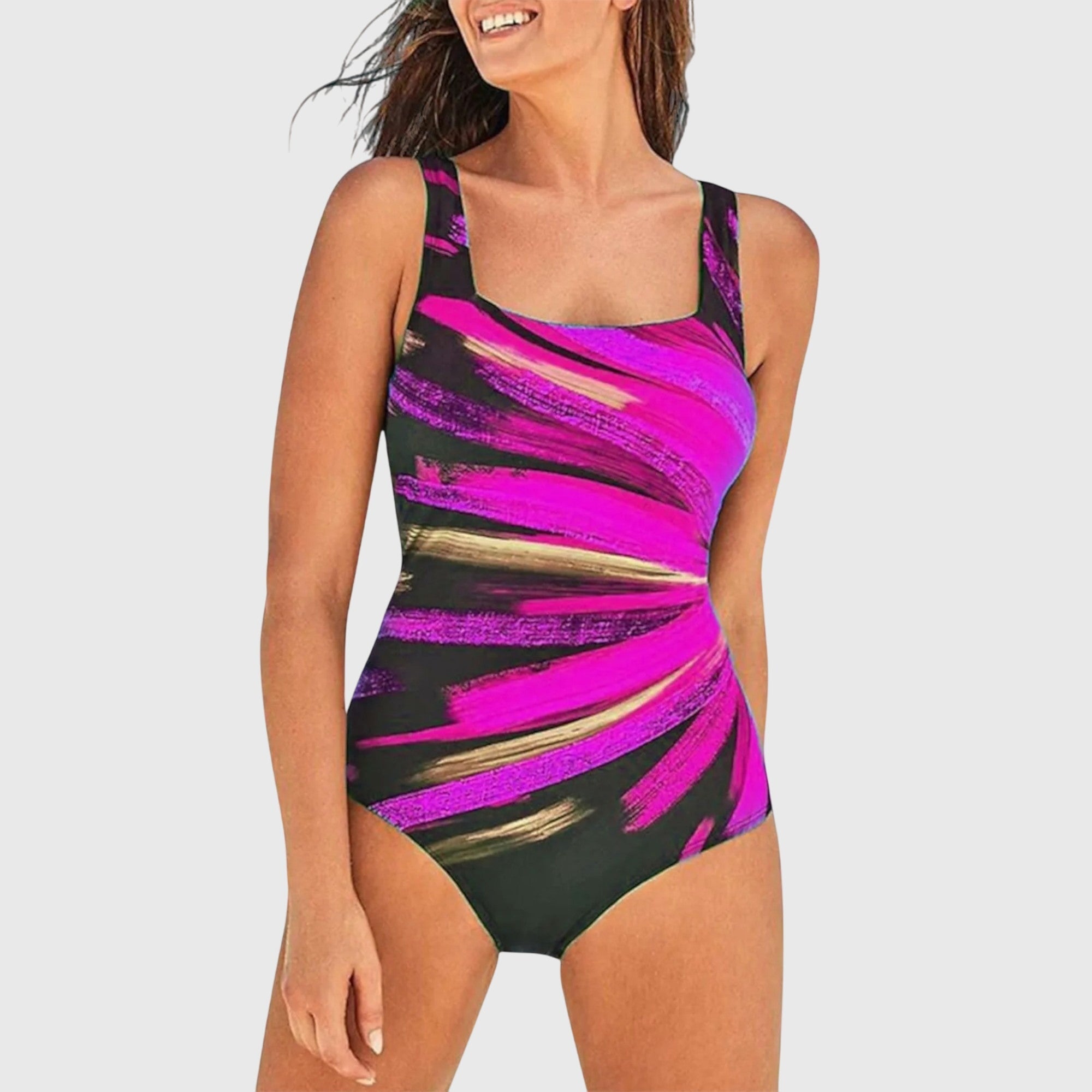 Maillot de Bain Une Pièce Femme Imprimé Coups de Pinceau Encolure Carrée