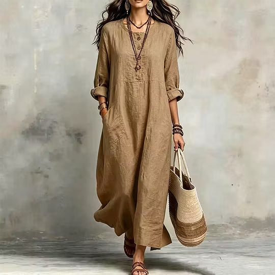 Robe longue ample femme à manches longues et poches