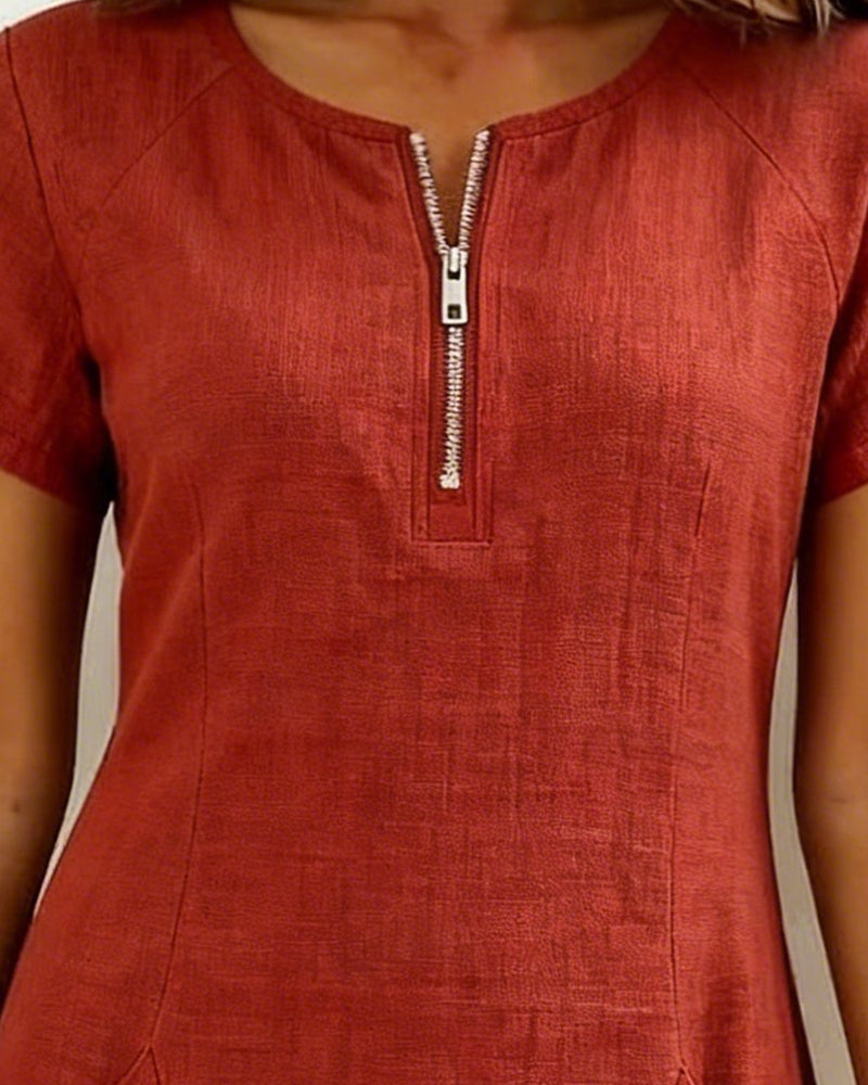 Robe Courte Femme Élégante avec Poches et Col Zippé Moderne