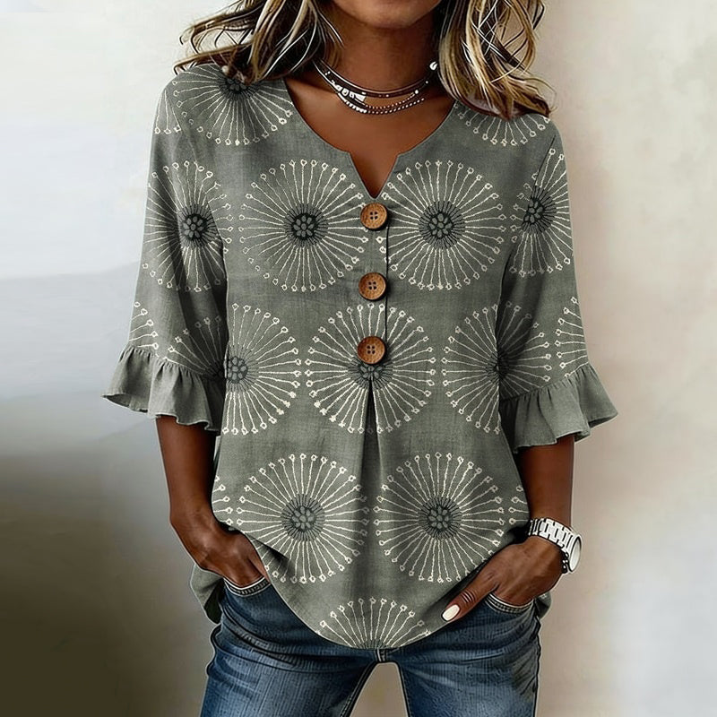 Blouse Femme Vintage Imprimée avec Manches Volantées