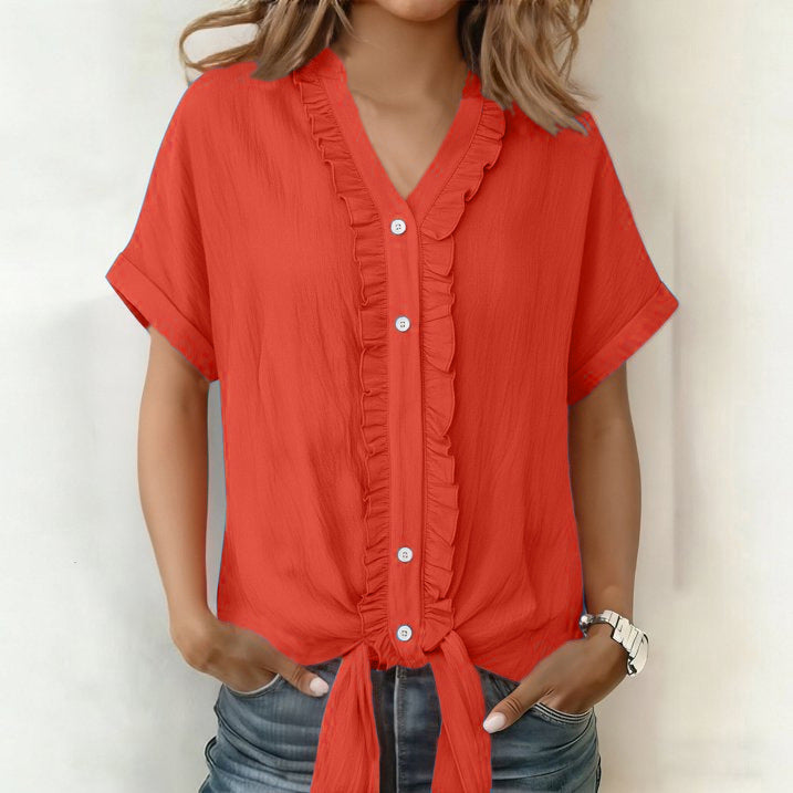 Blouse Femme Coton Col V Boutonnée Coupe Fluide Été