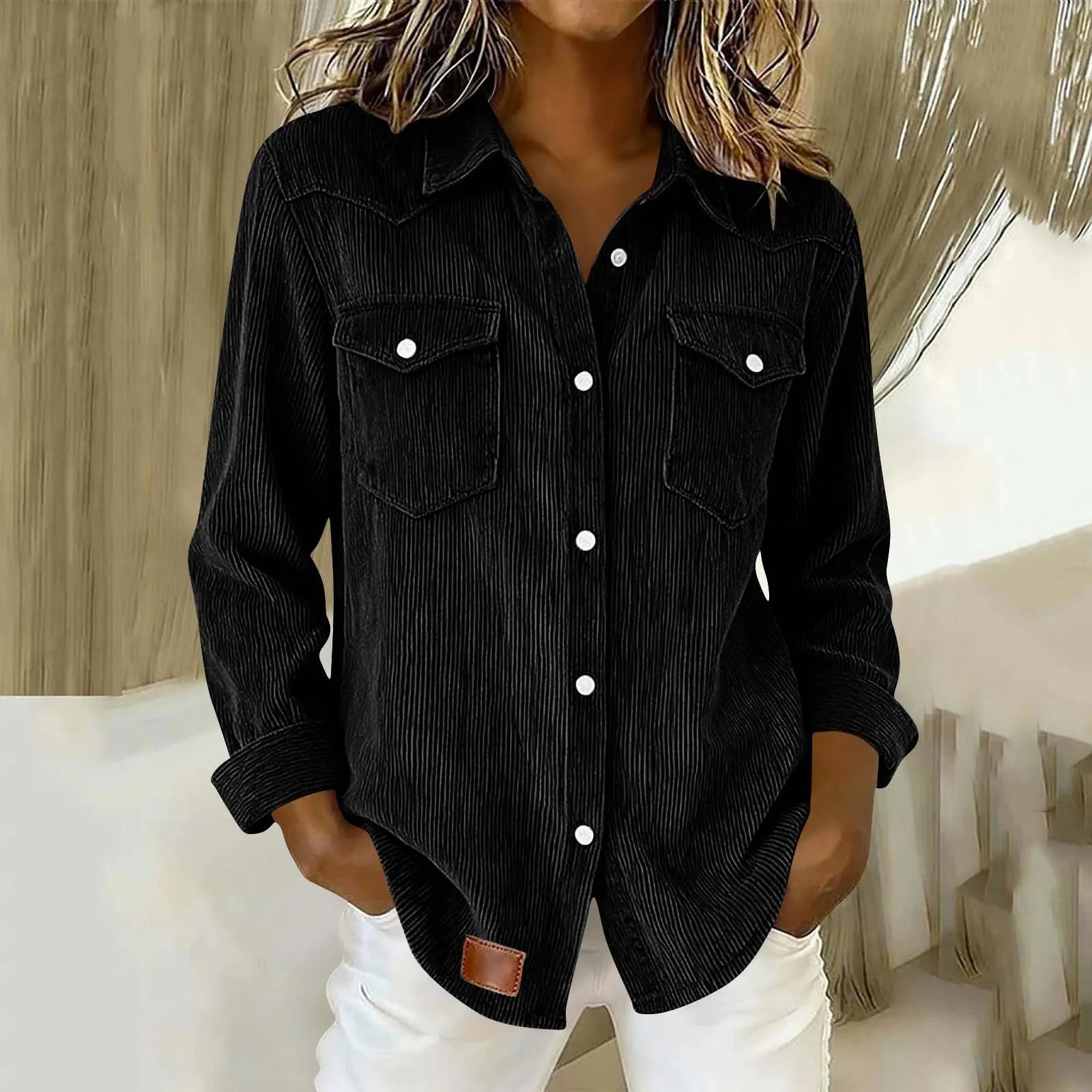 Chemise femme en velours côtelé avec poches