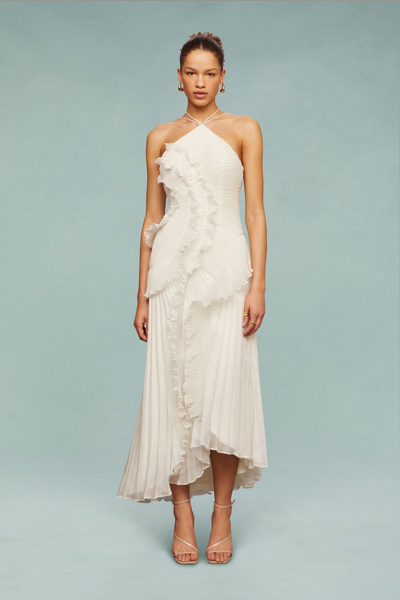 Robe Longue Plissée Femme avec Volants Asymétriques Élégants