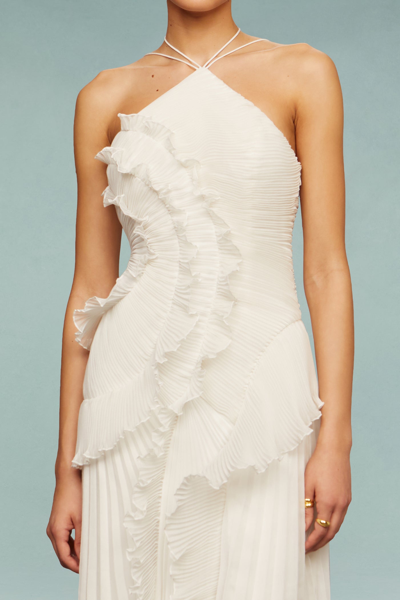 Robe Longue Plissée Femme avec Volants Asymétriques Élégants