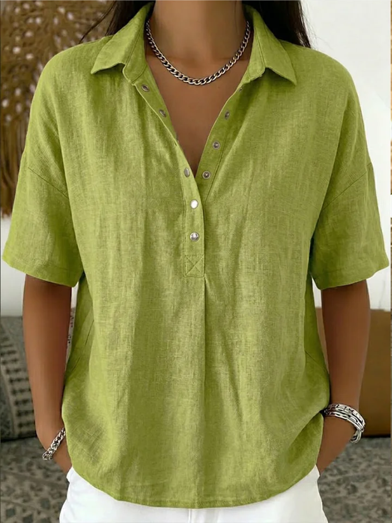Blouse Femme Col Boutonné Manches Courtes Style Décontracté