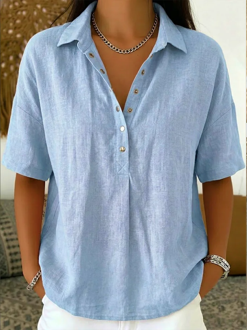 Blouse Femme Col Boutonné Manches Courtes Style Décontracté