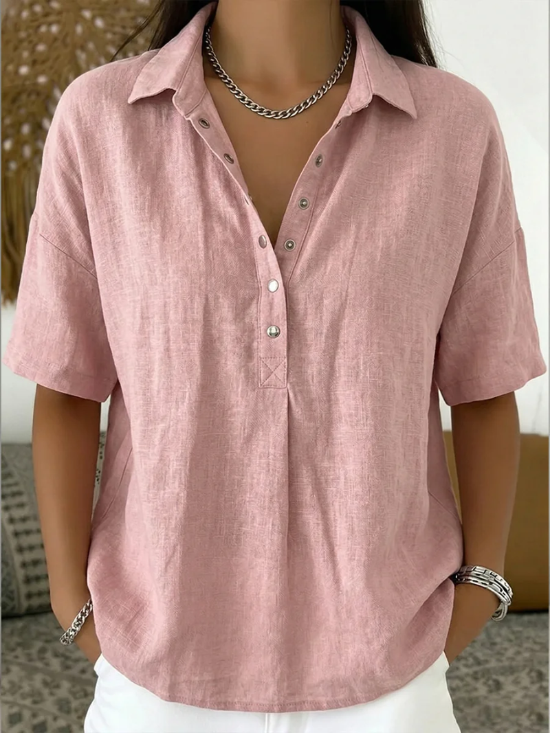 Blouse Femme Col Boutonné Manches Courtes Style Décontracté
