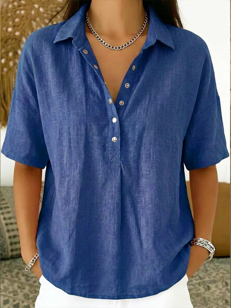 Blouse Femme Col Boutonné Manches Courtes Style Décontracté