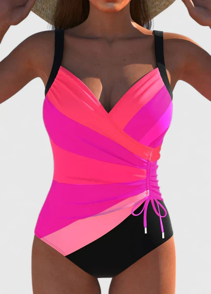 Maillot de Bain Femme Une Pièce Rayé Sculptant Décolleté V Élégant Été