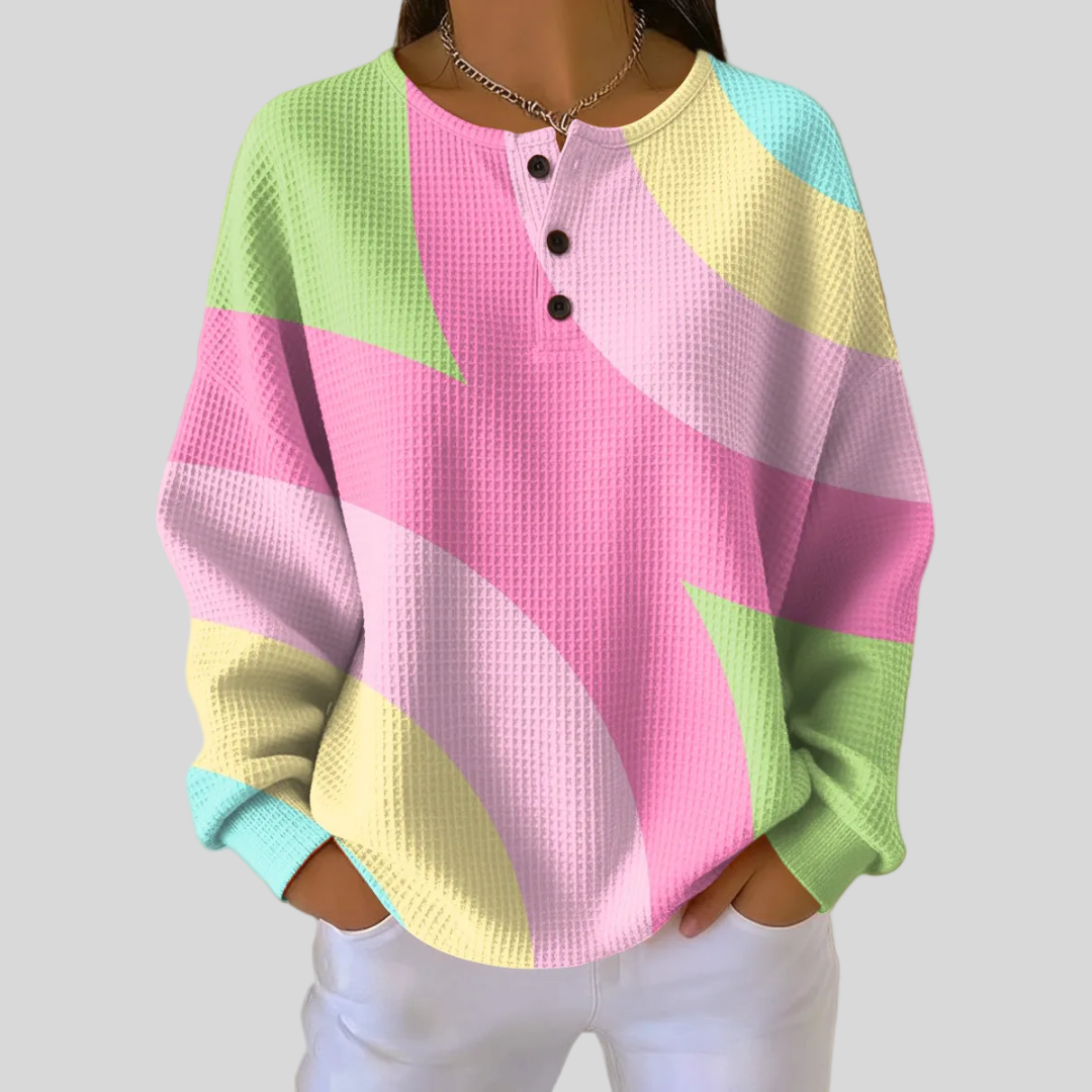 Sweat femme gaufré à motif abstrait coloré