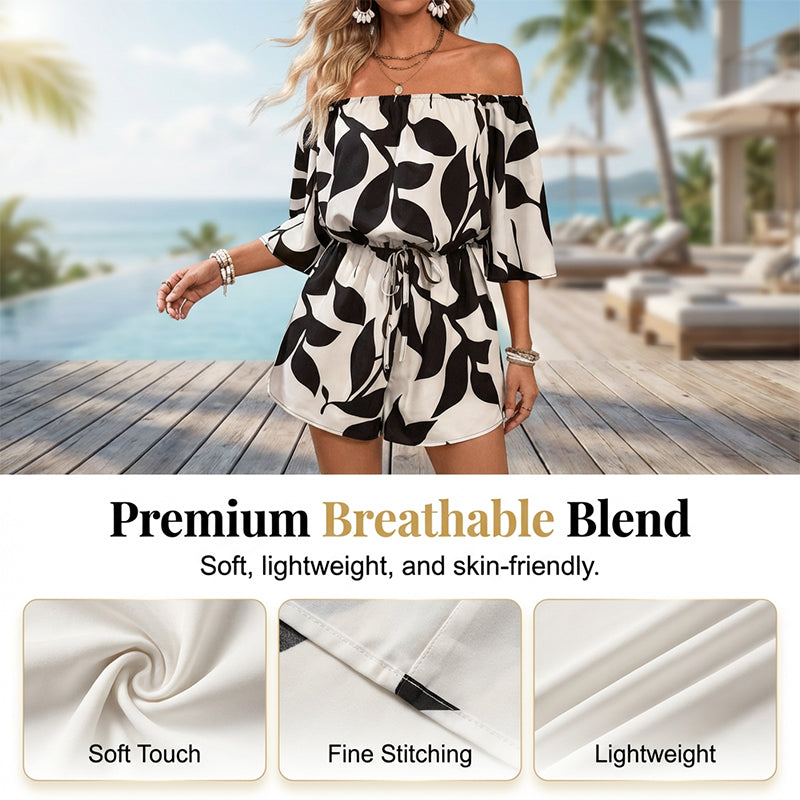 Combinaison short femme à épaules dénudées avec taille ajustable