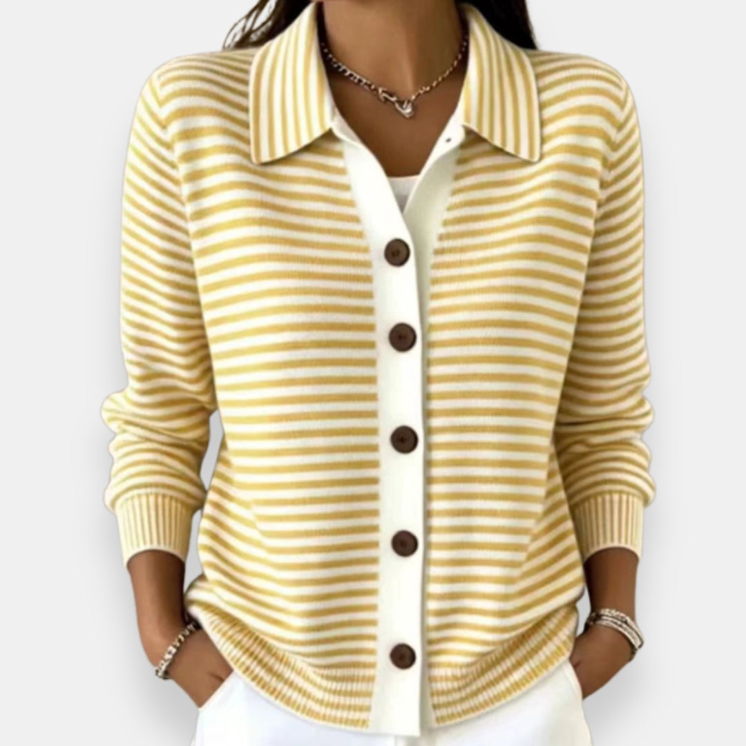 Cardigan femme rayé boutonné à col classique