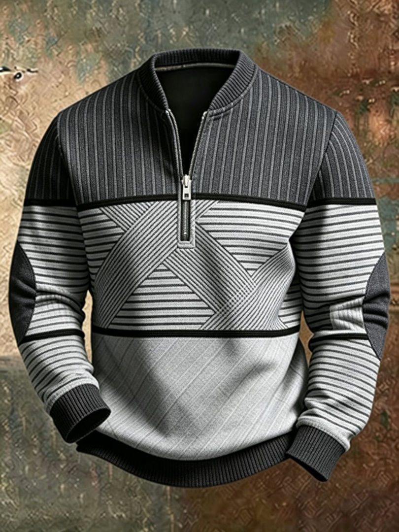 Pull homme graphique à col montant demi-zip