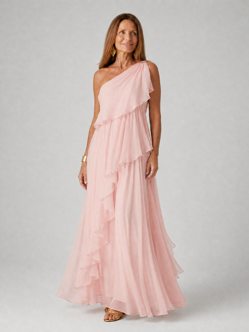 Robe maxi femme asymétrique à volants en mousseline