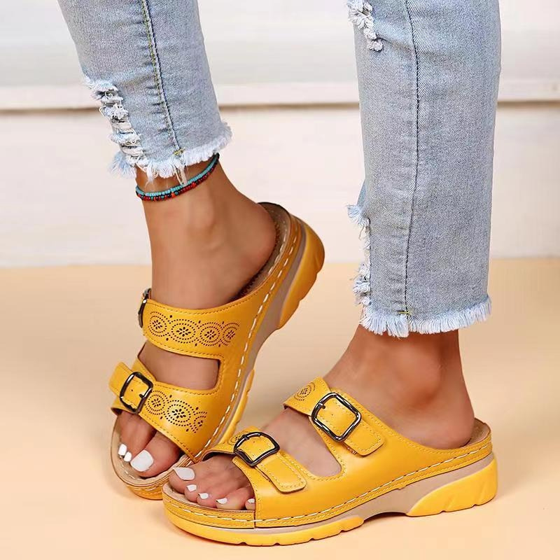 Sandales femme confort à double bride réglable et semelle ergonomique