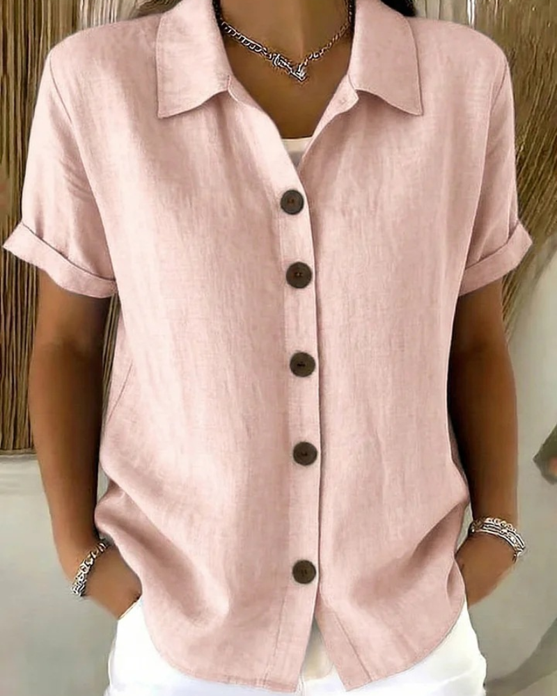 Blouse femme boutonnée à manches courtes en tissu léger