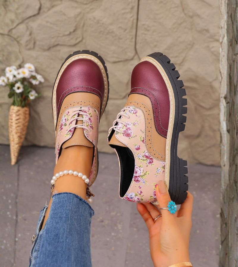 Chaussures Oxford femme à lacets et motif floral
