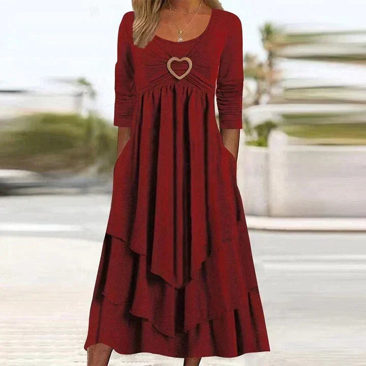 Robe midi femme superposée avec détail cœur