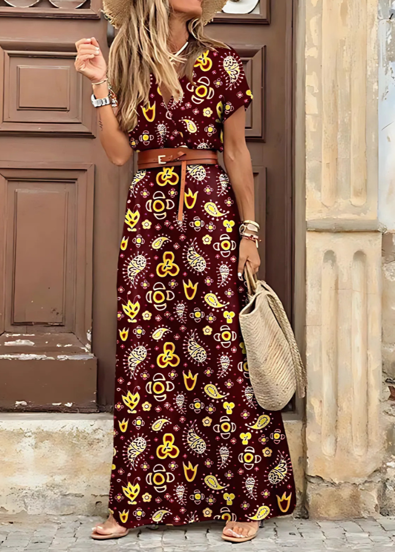 Robe Femme Maxi Bohème Coupe Fluide Imprimé Léger Style Estival