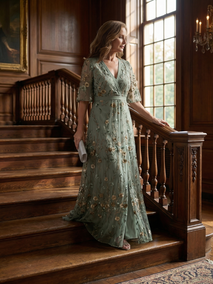 Robe longue femme fleurie à col cache-cœur