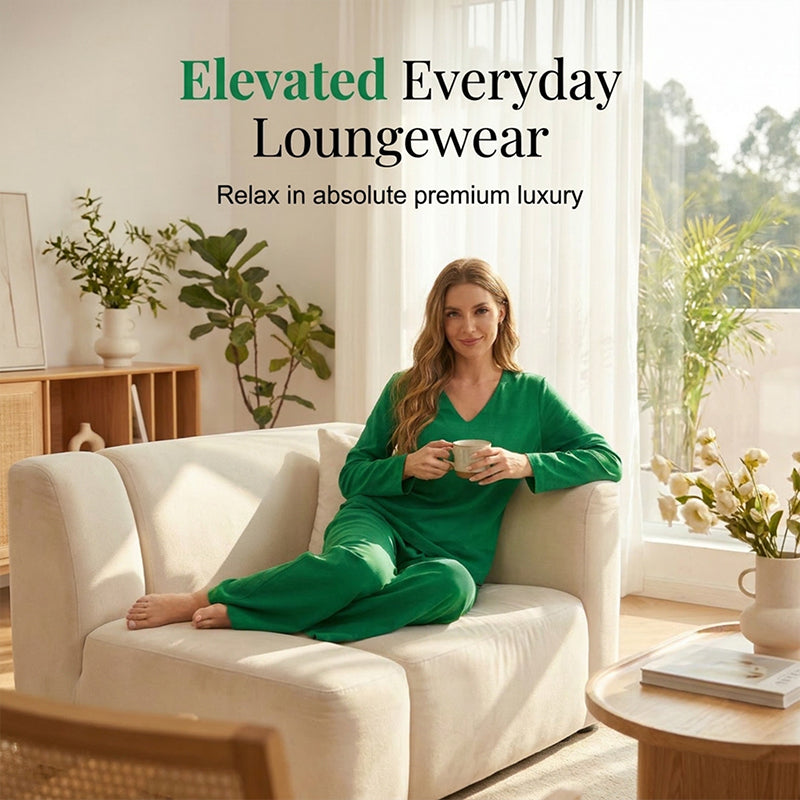 Ensemble femme fluide avec pantalon large et col en V élégant