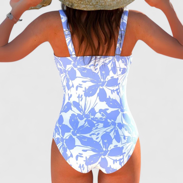 Maillot de Bain Une Pièce Femme Col V Croisé Rayures Irisées Lien Latéral
