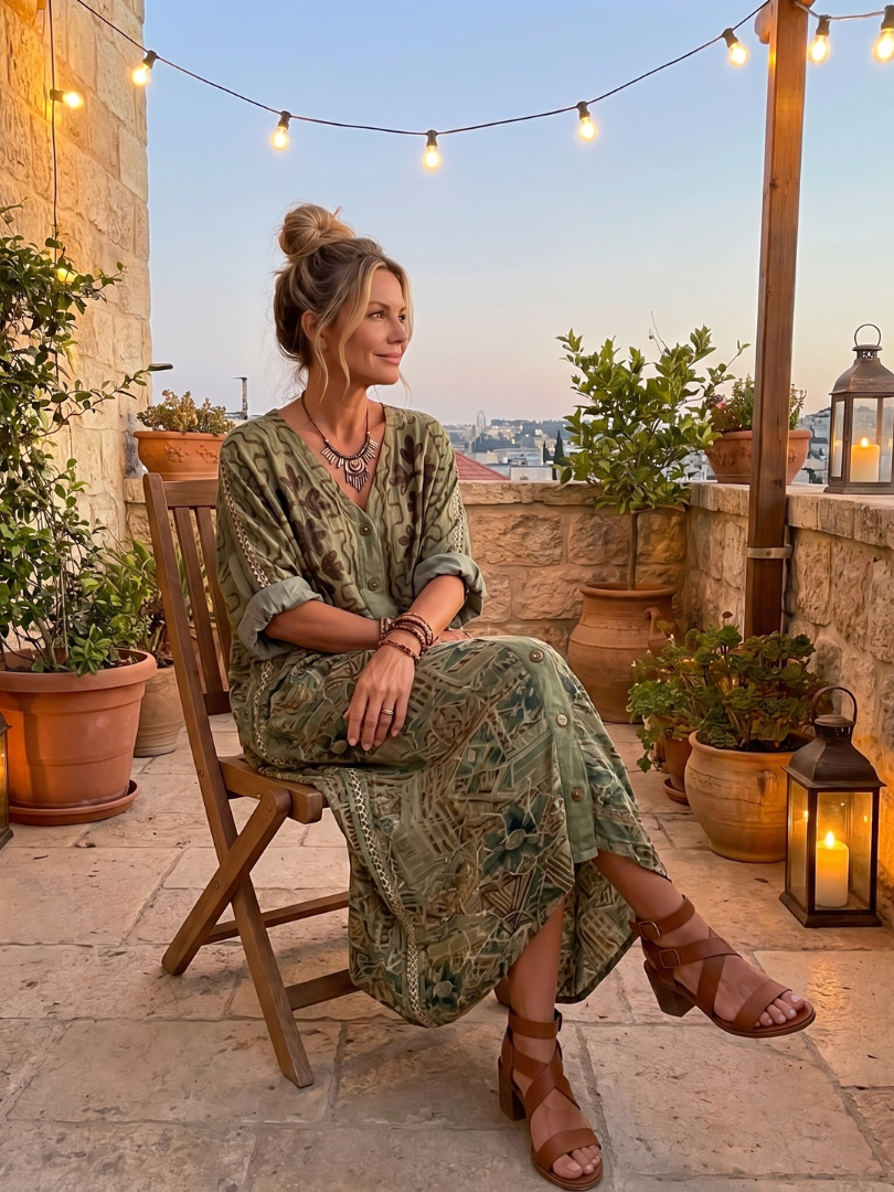 Robe midi bohème femme boutonnée à imprimé floral