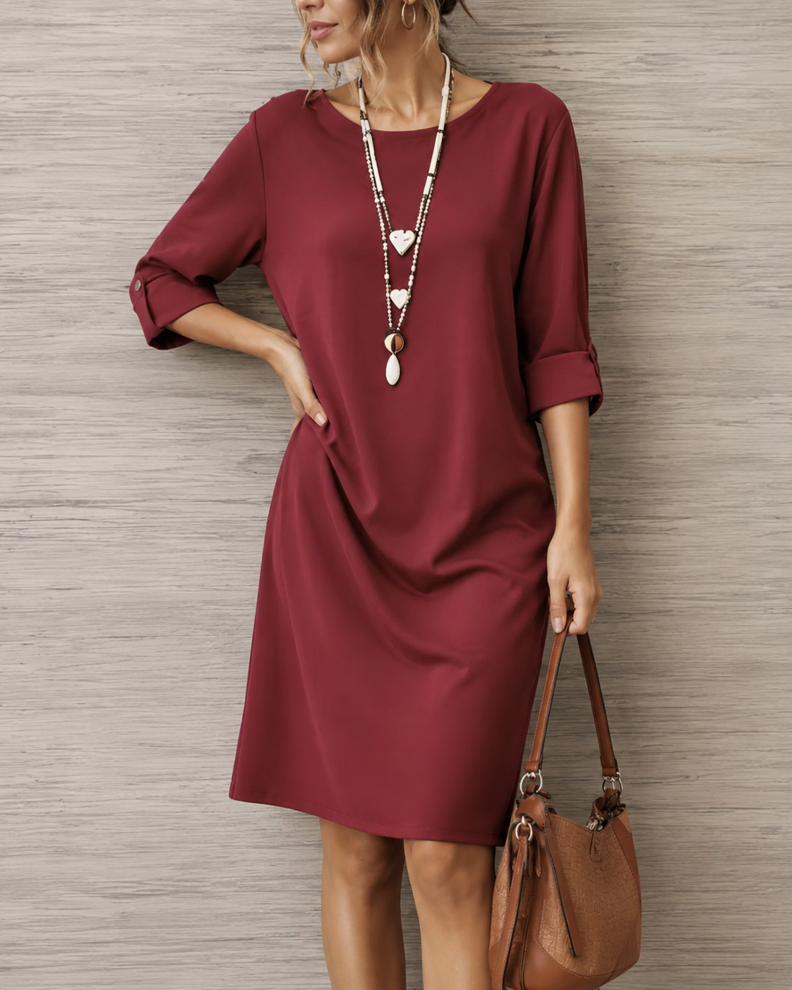 Robe tunique femme à col rond avec poches