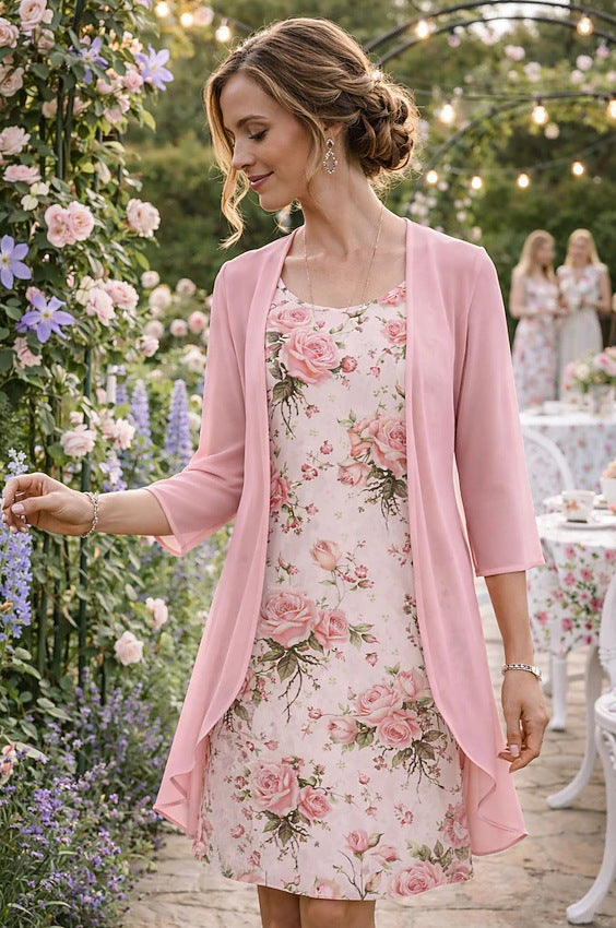 Ensemble femme robe florale avec cardigan léger assorti