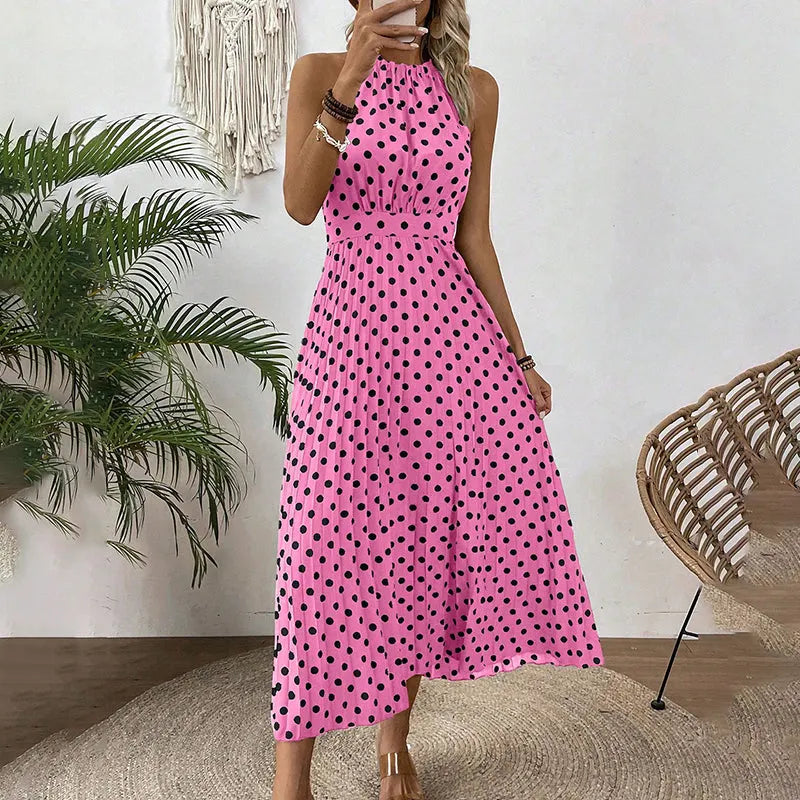 Robe maxi femme à pois avec col halter
