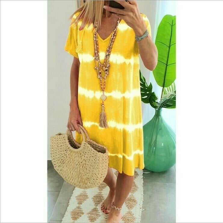 Robe t-shirt femme tie-dye à col V manches courtes