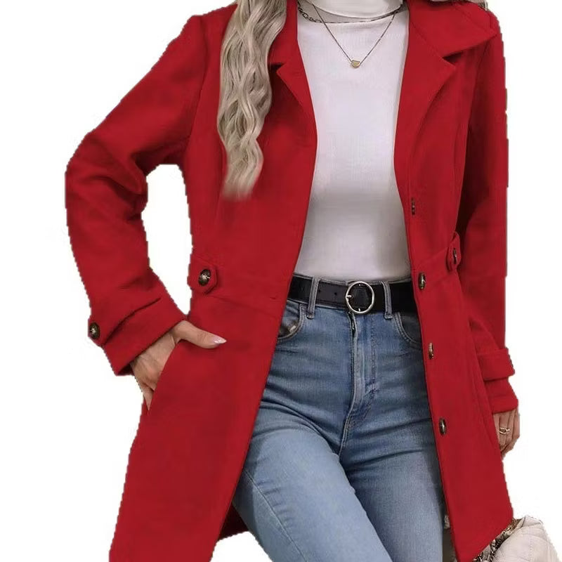 Manteau cintré femme à boutons et col à revers