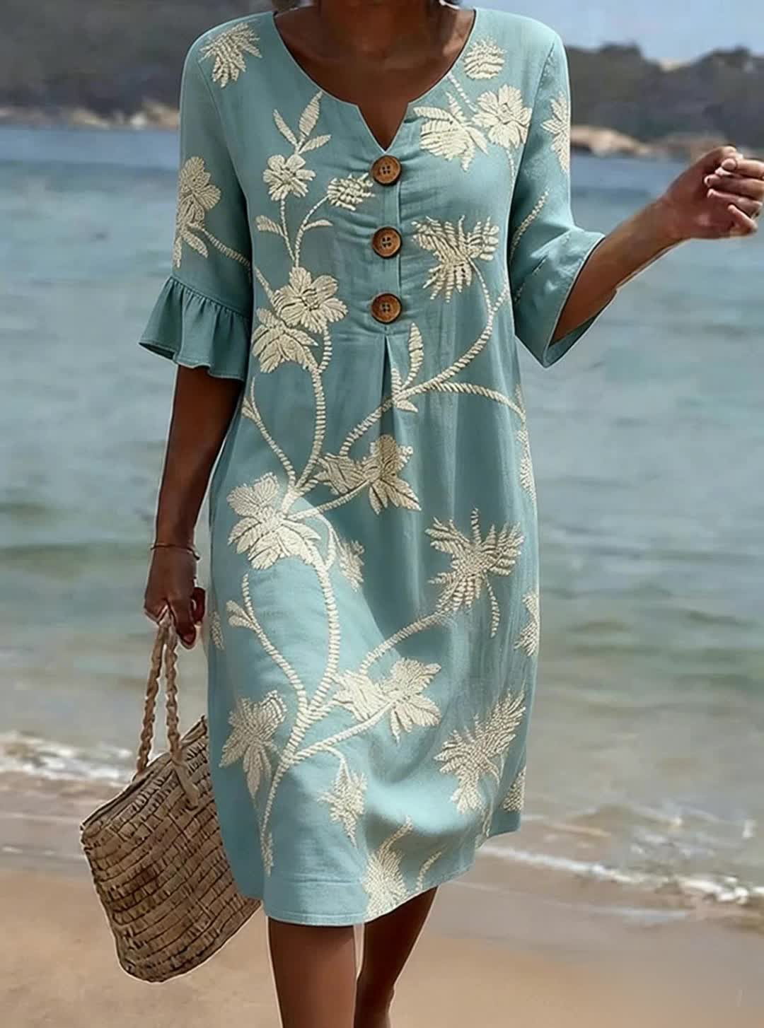Robe femme en coton à imprimé floral et boutons
