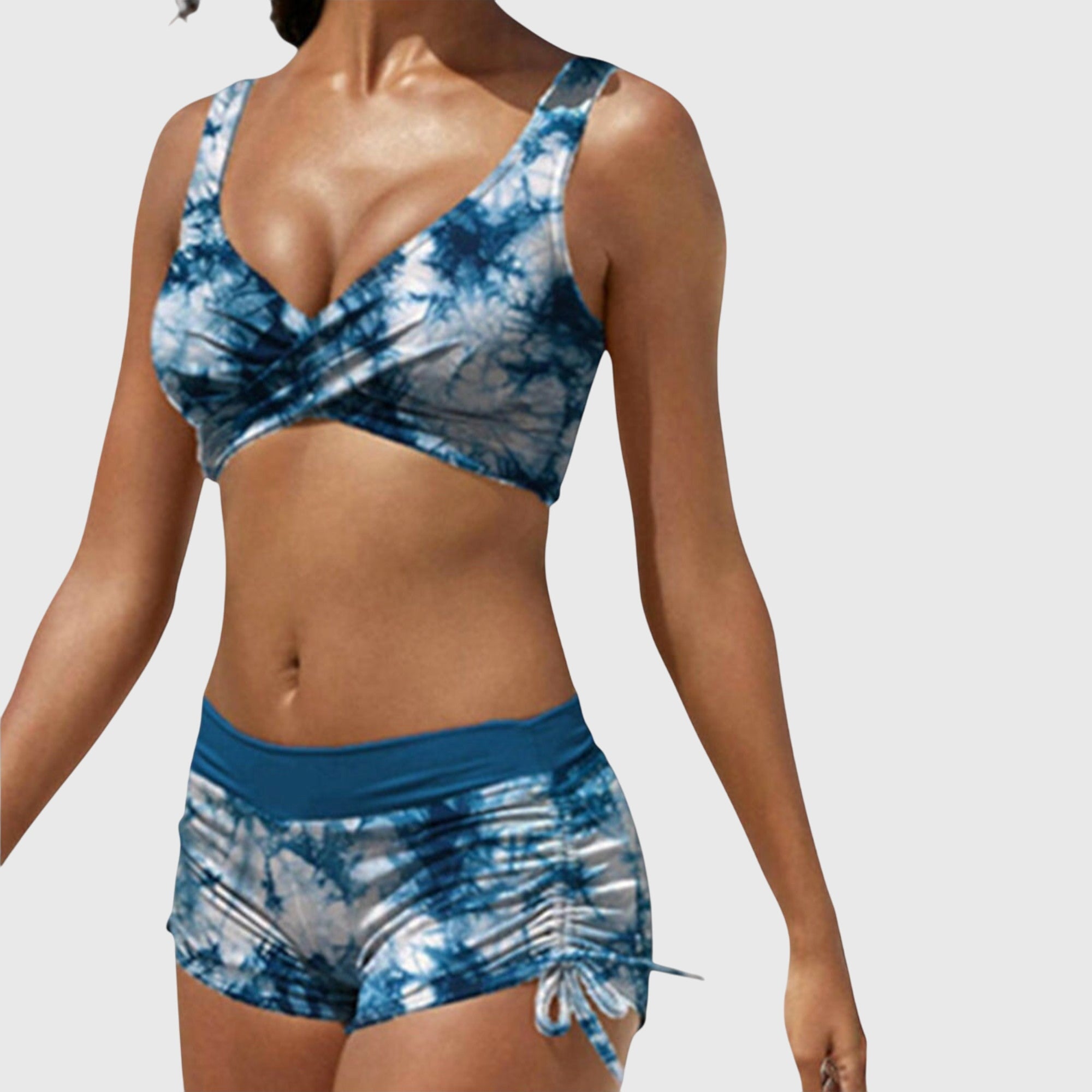 Bikini femme camouflage deux pièces crop top torsadé short froncé ajustable