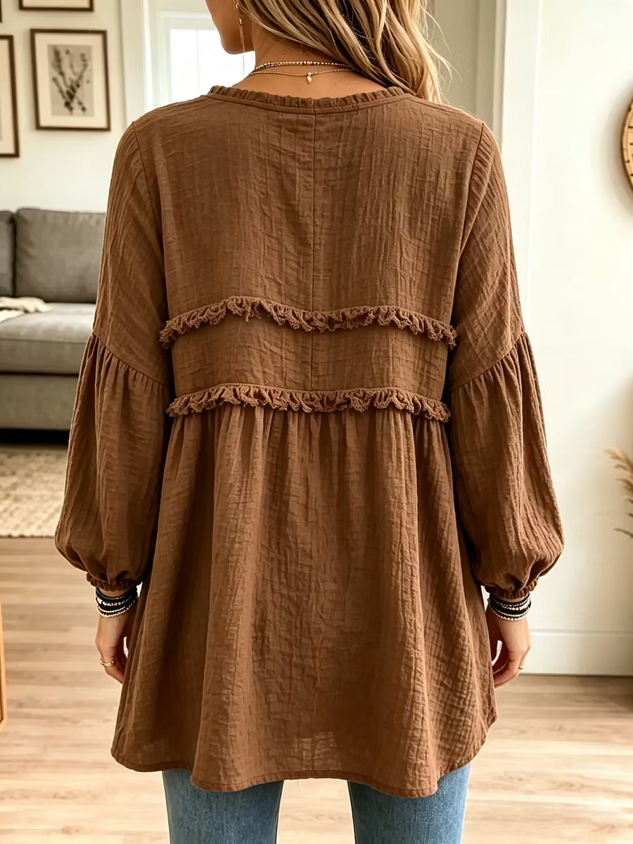 Tunique babydoll femme ample à volants et manches ballon