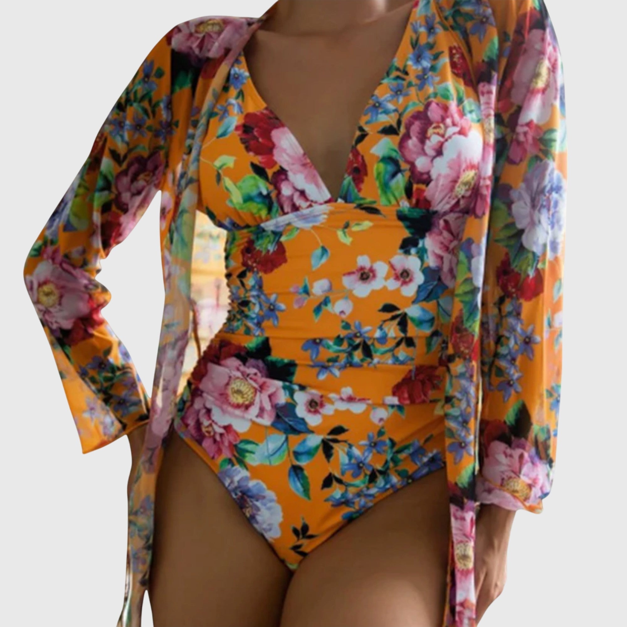 Ensemble Maillot de Bain Femme Floral Élégant 3 Pièces Été Plage