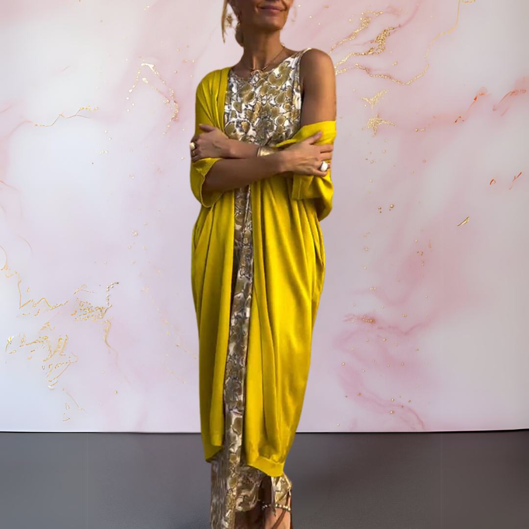 Ensemble Femme Robe Maxi Avec Gilet Coupe Fluide Style Élégant Chic