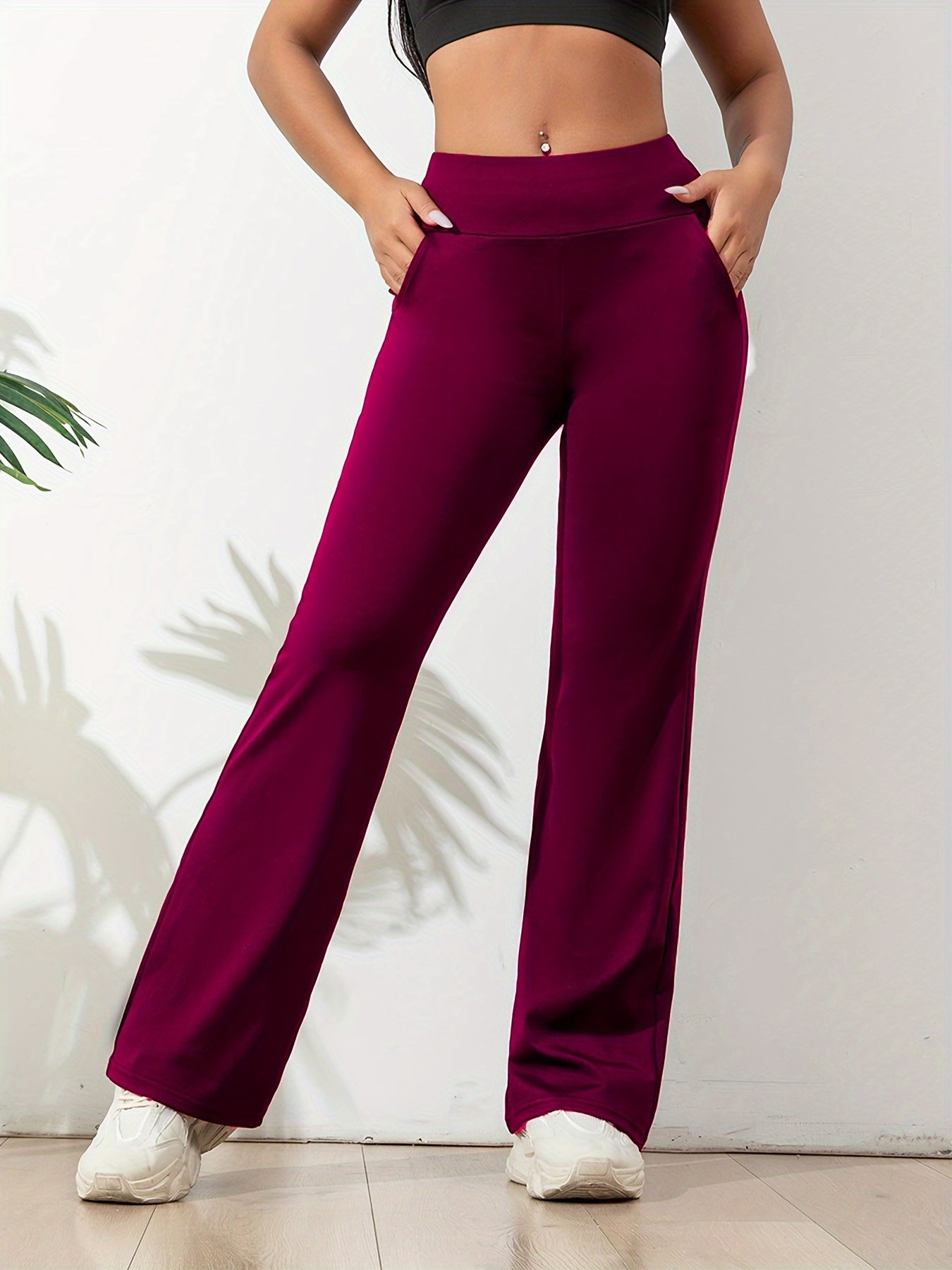 Pantalon de jogging flare femme – pantalon sport taille haute avec poches
