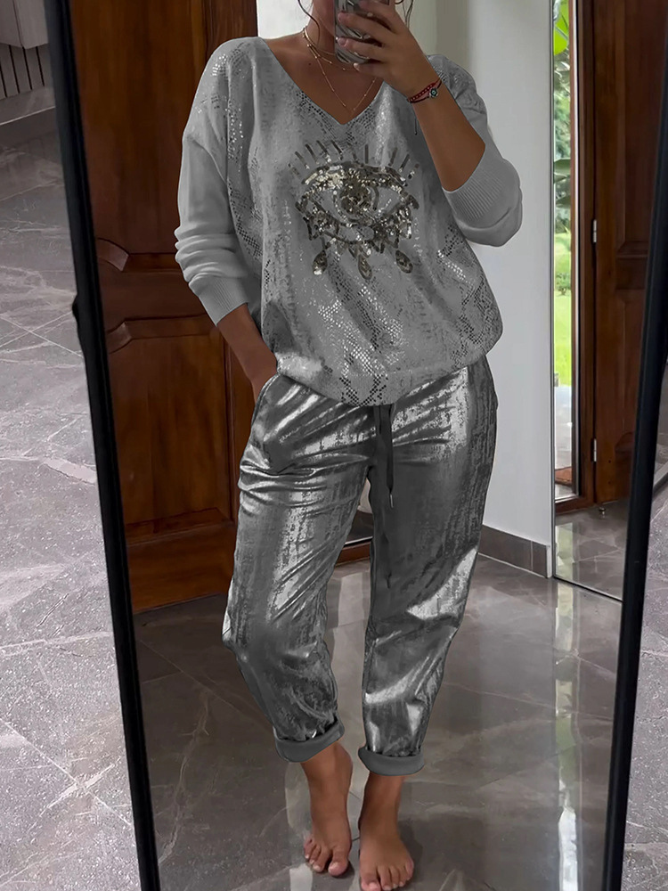 Ensemble Femme Chic 2 Pièces avec Détails Brillants