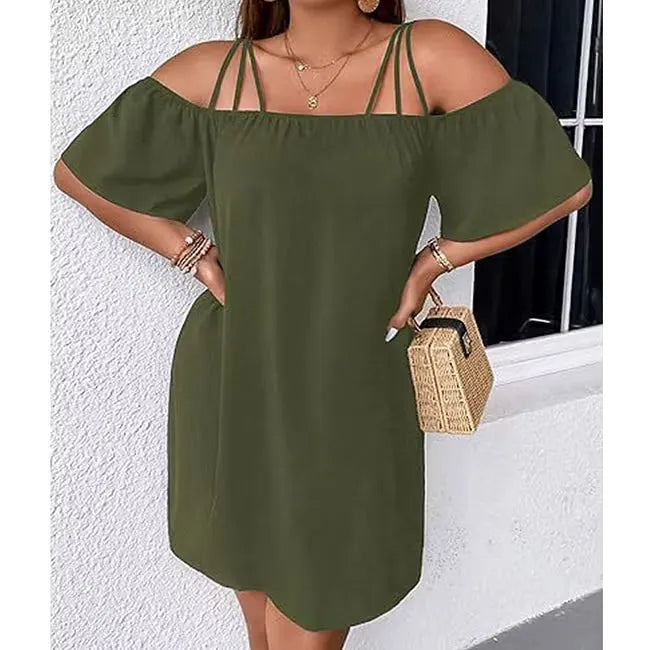 Robe mini femme épaules dénudées à fines bretelles