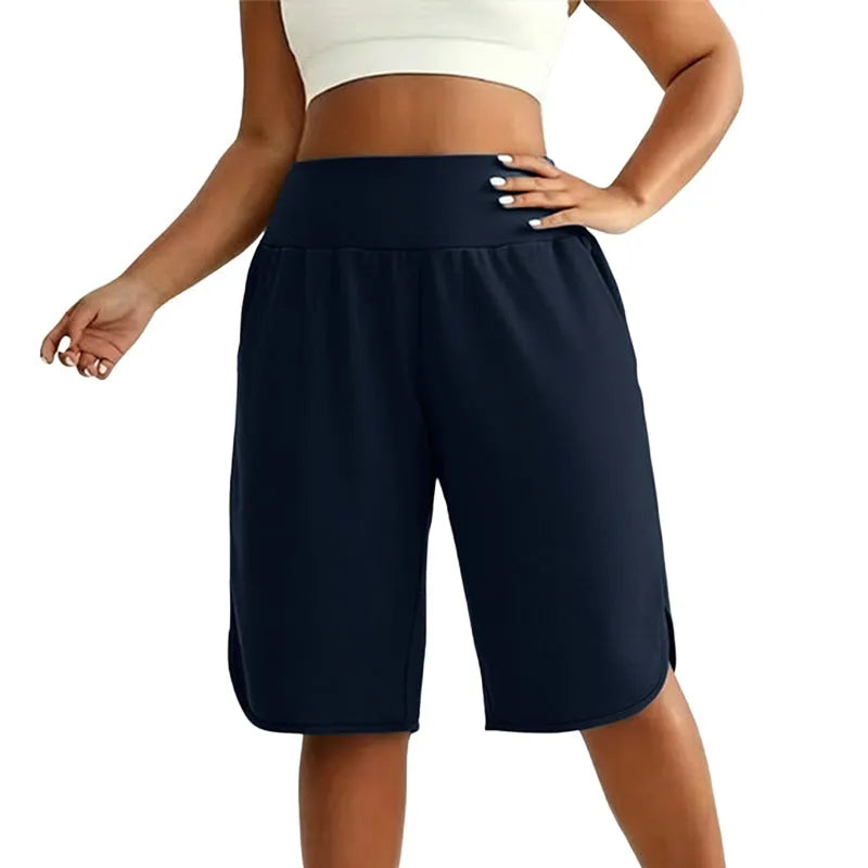Short femme taille haute ample longueur genou
