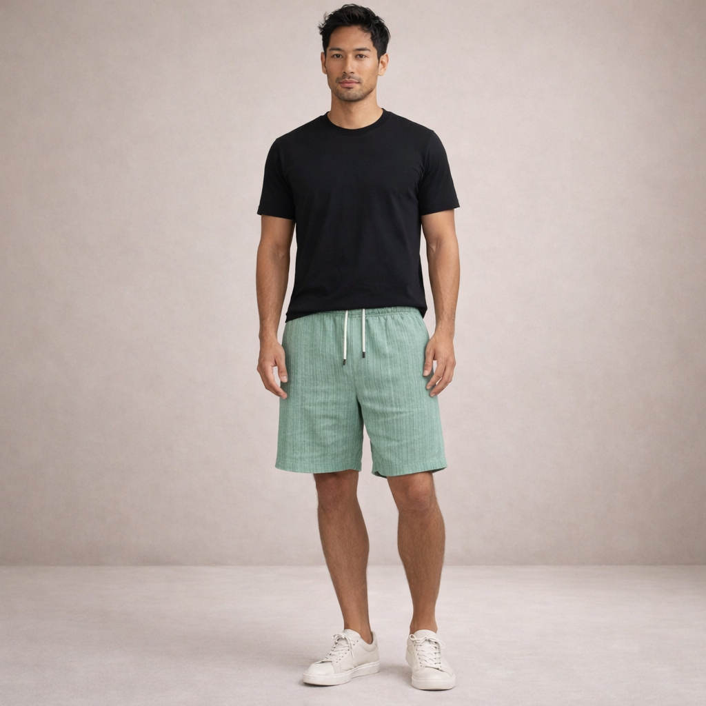 Short homme d’été en lin mélangé avec taille à cordon