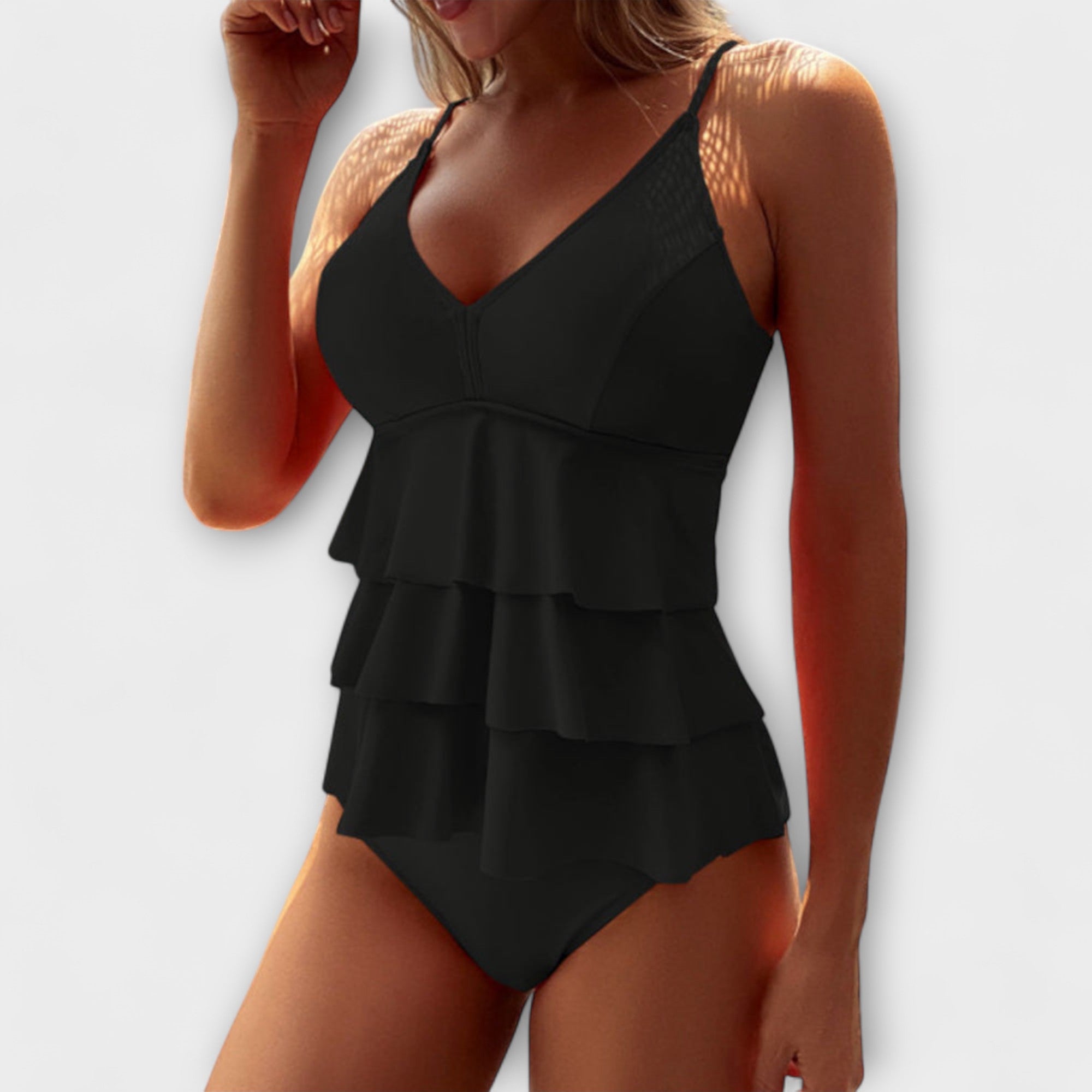 Maillot de Bain Une Pièce Femme Col V Volants Superposés Féminin