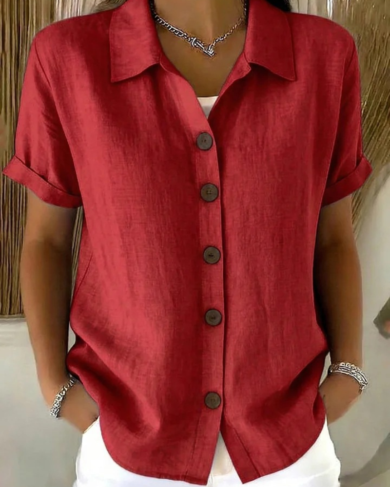 Blouse femme boutonnée à manches courtes en tissu léger