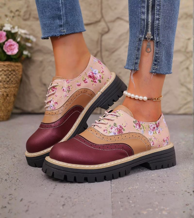 Chaussures Oxford femme à lacets et motif floral