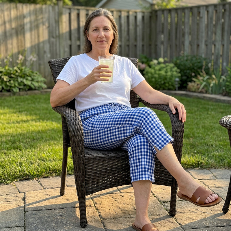 Pantalon capri femme à carreaux vichy et taille élastique