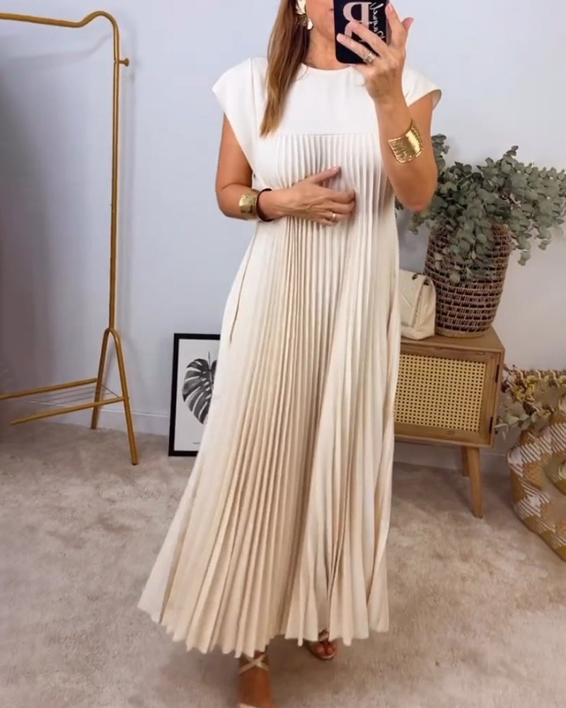 Robe Longue Plissée pour Femme – Coupe Fluide avec Poches et Tissu Confortable