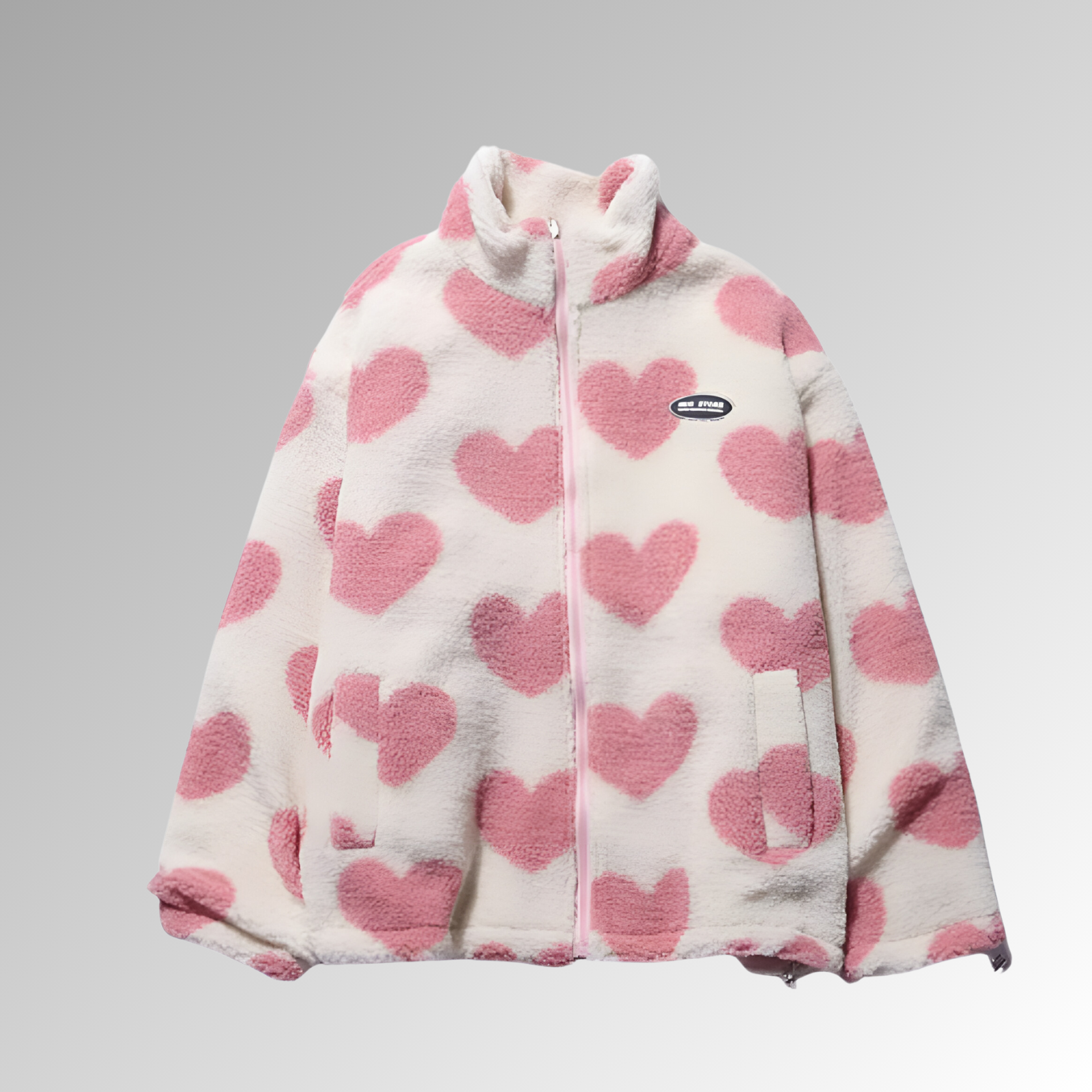 Manteau d’hiver femme en peluche double face – Motifs cœur, chaud