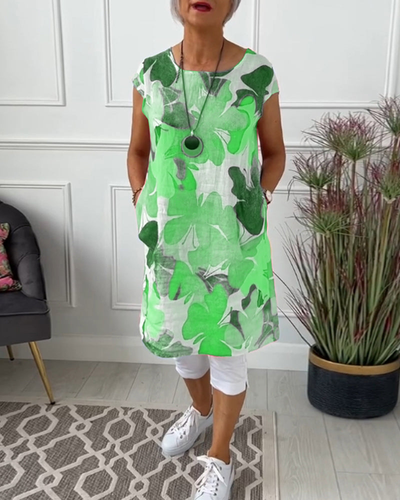 Robe Femme Fluide Imprimée Verte Style Estival Décontracté